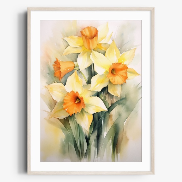 Other - Watercolor Daffodils Flowers Wall Art Illustration Print Poster Unframed